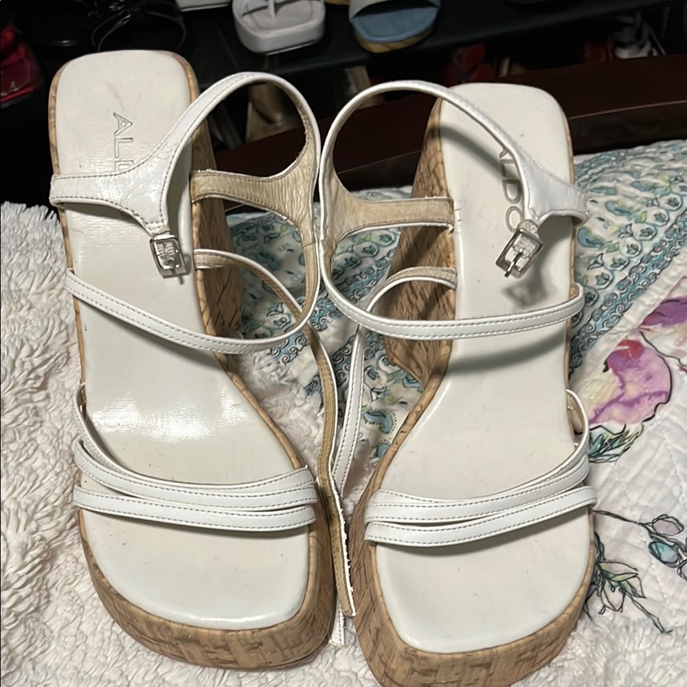 Aldo White Wedge Shoes with Elegant Straps